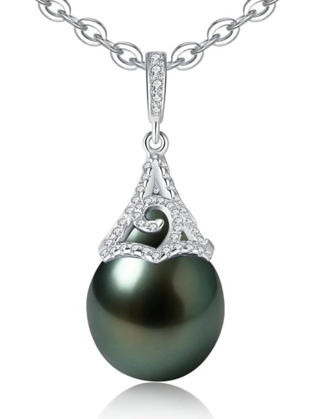 Stunning Tahitian Black Pearl Necklace - 9-12mm Seawater Pearls & Silver